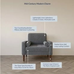 Belleze Erik Accent Chair Tufted Linen With Bolster Pillows, Grey -GDF sofa Shop 5d41966f025e6ff2 2771 w800 h800 b0 p0