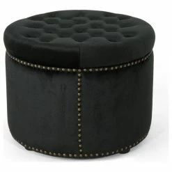 GDFStudio GDF Studio Carlos Glam Velvet Tufted Ottoman, Black/Black -GDF sofa Shop 5d51767301ca9020 5747 w800 h800 b1 p0