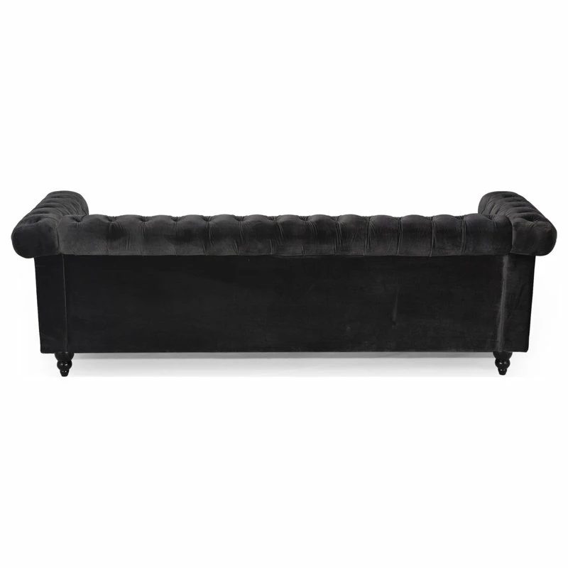 GDFStudio Spencer Tufted Chesterfield Velvet 3 Seater Sofa, Black/Dark Brown 8 GDFStudio Spencer Tufted Chesterfield Velvet 3 Seater Sofa, Black/Dark Brown - Image 6