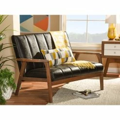 Baxton Studio Nikko Faux Leather Wooden 2-Seater Loveseat, Dark Brown -GDF sofa Shop 5e416fd10065eadd 0266 w800 h800 b0 p0
