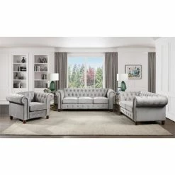 Domain Industries Inc. Lexicon Welwyn Velvet Chesterfield Sofa In Gray -GDF sofa Shop 5e61c2220fffda3f 3468 w800 h800 b0 p0