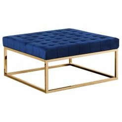 Best Master Furniture Upholstered Square Ottoman Coffee Table With Gold Base, E39, Navy Blue