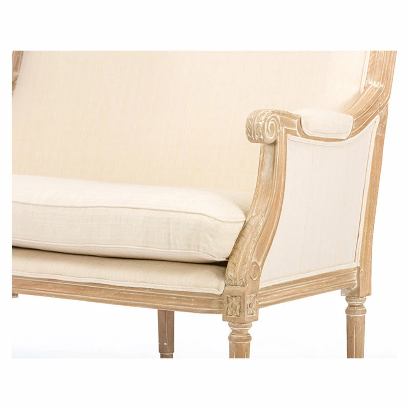 Baxton Studio Chavanon Wood And Light Beige Linen Traditional French Loveseat 6 Baxton Studio Chavanon Wood And Light Beige Linen Traditional French Loveseat - Image 4