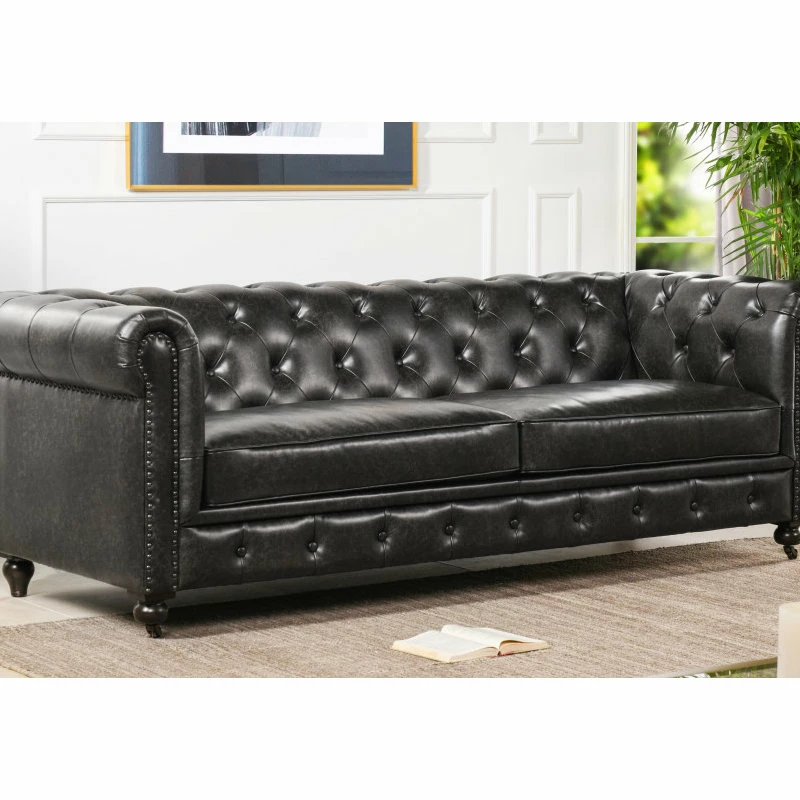 Jennifer Taylor Home Winston 91" Tufted Chesterfield Sofa, Vintage Black Brown Faux Leather 14 Jennifer Taylor Home Winston 91" Tufted Chesterfield Sofa, Vintage Black Brown Faux Leather - Image 12