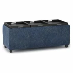 Simpli Home Ltd. Simpli Home Avalon 42" Faux Leather Storage Ottoman In Denim Blue -GDF sofa Shop 60c10d3201ea4b35 1930 w800 h800 b1 p0