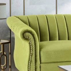 GDFStudio Olga Modern Glam Velvet 3 Seater Sofa, Sage, Dark Brown -GDF sofa Shop 60e165bf0f90667f 3728 w800 h800 b0 p0