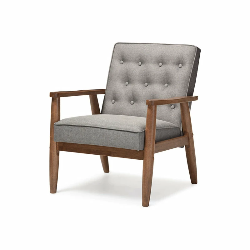 Baxton Studio Sorrento Retro Upholstered Wooden Lounge Chair, Gray Fabric 4 Baxton Studio Sorrento Retro Upholstered Wooden Lounge Chair, Gray Fabric - Image 2