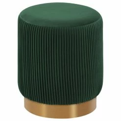 Duhome Elegant Lifestyle Round Pleated Golden Base Velvet Ottoman, Dark Green