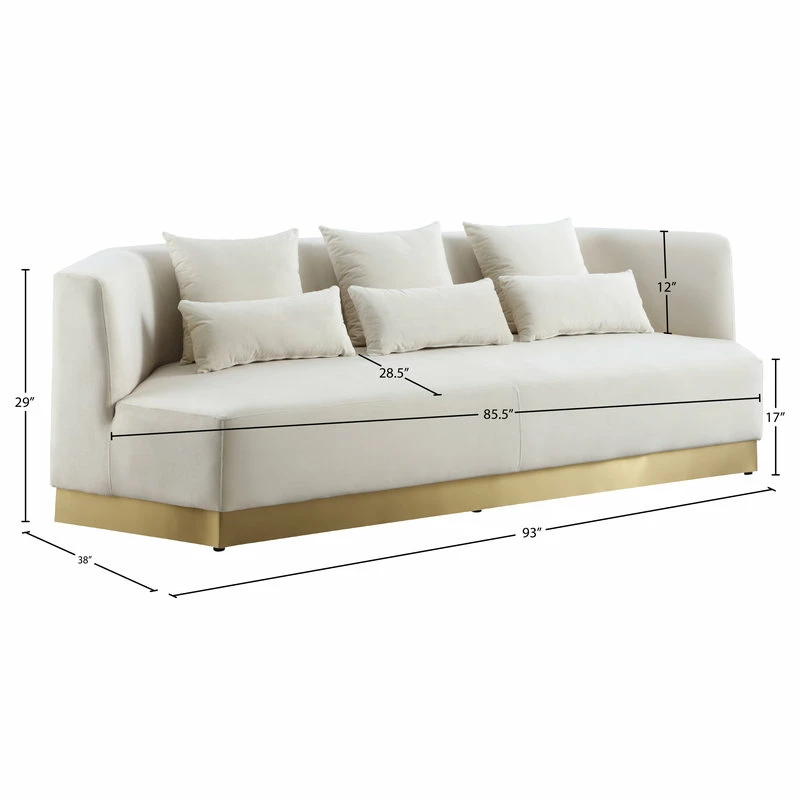 Meridian Furniture Marquis Velvet Sofa With Brushed Gold Stainless Steel Base, Cream 13 Meridian Furniture Marquis Velvet Sofa With Brushed Gold Stainless Steel Base, Cream - Image 11