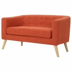 GDFStudio GDF Studio Carol Button Back Mid Century Fabric Modern Loveseat, Muted Orange