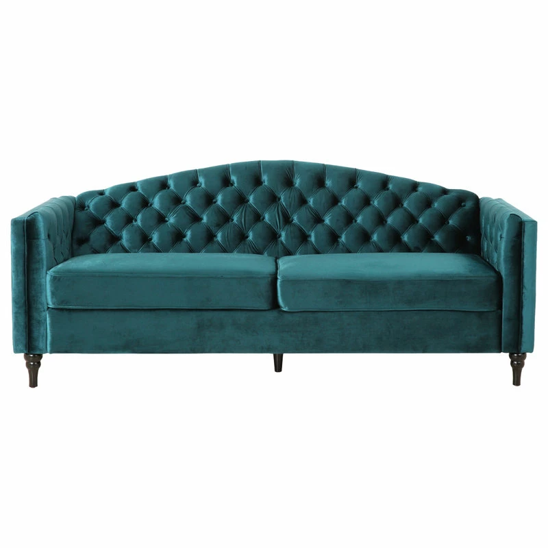 GDFStudio Bonnie Traditional Button Tufted Velvet 3 Seater Sofa, Teal/Dark Brown 3 GDFStudio Bonnie Traditional Button Tufted Velvet 3 Seater Sofa, Teal/Dark Brown