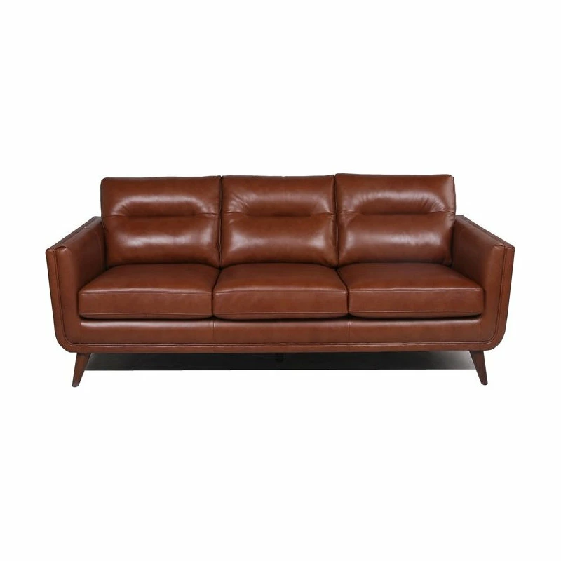 Bowery Hill Mid-Century Leather Sofa In Camel Brown 7 Bowery Hill Mid-Century Leather Sofa In Camel Brown - Image 5