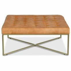 Edgemod Traversa Ottoman, Saddle Tan/Antique Brass