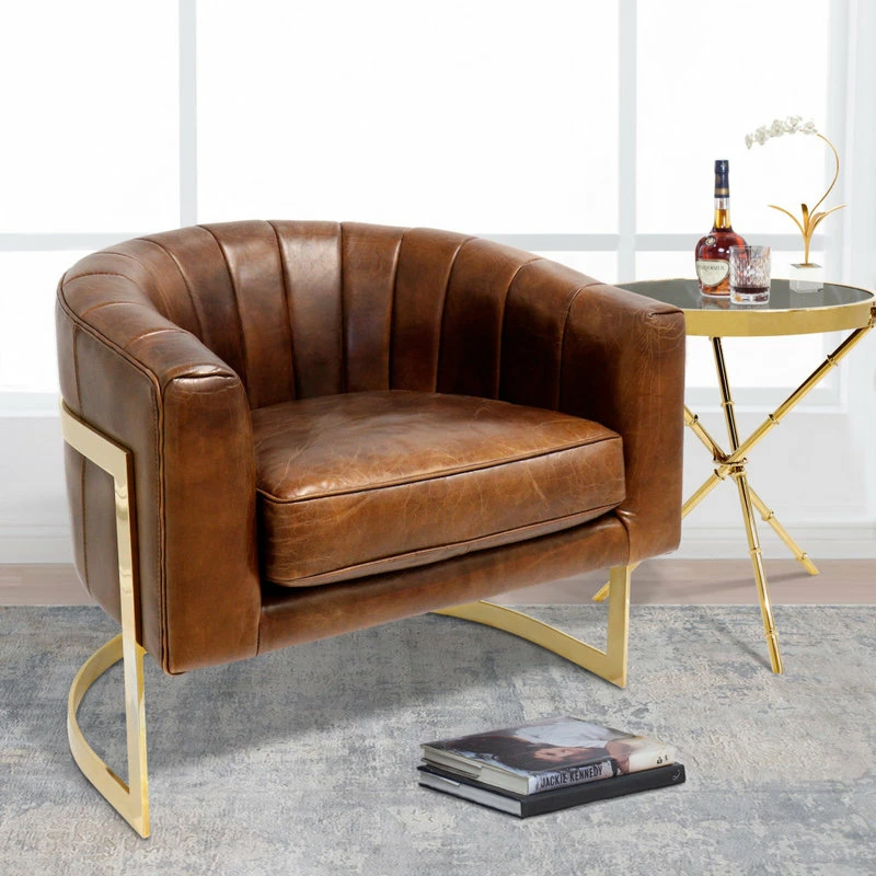 Pasargad Home Vicenza Barrel Leather Chair, Brown 10 Pasargad Home Vicenza Barrel Leather Chair, Brown - Image 8
