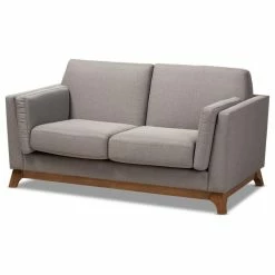 Baxton Studio Sava Fabric Upholstered Loveseat In Grey And Walnut
