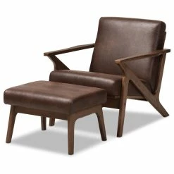 Baxton Studio Bianca Mid-Century Modern Dark Brown Lounge Chair And Ottoman Set, Dark Brown