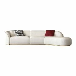 HOMARY Curved White Sectional Sofa Upholstered 5-Seater Floor Sofa Faux-Fur Polyester