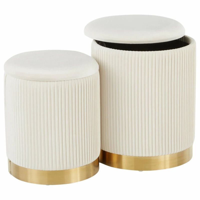 Lumisource Marla Gold And Cream Nesting Pleated Ottoman Set OT-MARLA PLT VCR 4 Lumisource Marla Gold And Cream Nesting Pleated Ottoman Set OT-MARLA PLT VCR - Image 2