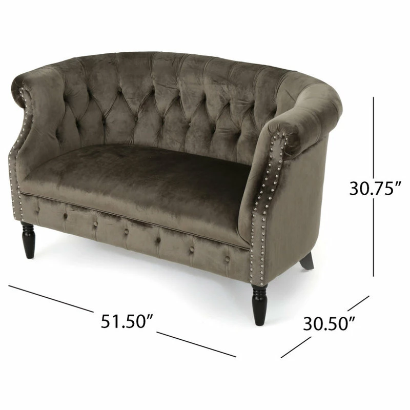 GDFStudio GDF Studio Melaina Tufted Scroll Arm New Velvet Loveseat, Gray 12 GDFStudio GDF Studio Melaina Tufted Scroll Arm New Velvet Loveseat, Gray - Image 10
