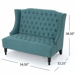 GDFStudio GDF Studio Leona Traditional High Back Tufted Winged Fabric Loveseat, Dark Teal -GDF sofa Shop 65f1f66a0f9073d8 9690 w800 h800 b1 p0