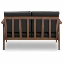 Baxton Studio Venza Mid-Century Modern Walnut Wood Black Faux Leather 2-Seater Loveseat -GDF sofa Shop 6601768d09cbe16a 0313 w800 h800 b1 p0