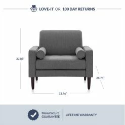 Belleze Erik Accent Chair Tufted Linen With Bolster Pillows, Grey -GDF sofa Shop 67311d5b025e6ff3 2771 w800 h800 b0 p0