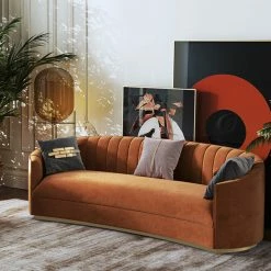 HOMARY 70.9" Curved Sofa Orange Velvet Upholstery Modern Couch Floor Sofa In Small -GDF sofa Shop 6751d5eb0107ac08 9781 w800 h800 b0 p0