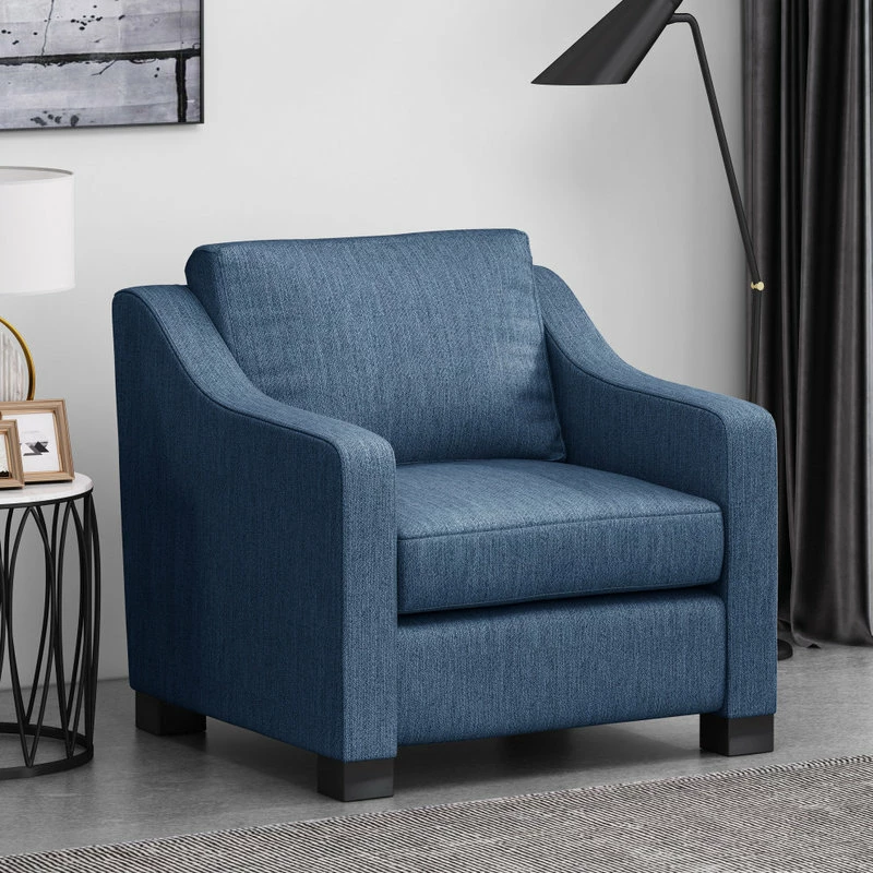 GDFStudio Casen Fabric Club Chair, Navy Blue/Dark Brown 4 GDFStudio Casen Fabric Club Chair, Navy Blue/Dark Brown - Image 2