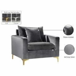 Meridian Furniture Naomi Velvet Chair, Gold And Chrome Leg Set, Gray -GDF sofa Shop 67916fa1027411ba 6432 w800 h800 b1 p0