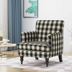GDFStudio GDF Studio Eve Tufted Fabric Club Chair, Black Checkerboard/Dark Brown -GDF sofa Shop 67c128c301b70a67 1128 w800 h800 b0 p0