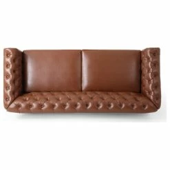 GDFStudio Kinzie Chesterfield Tufted 3 Seater Sofa With Nailhead Trim, Cognac, Pu -GDF sofa Shop 686121bf00e60c51 3860 w800 h800 b1 p0