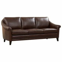 Hello Sofa Home Sienna Genuine Leather Midcentury Modern Sofa, Brown