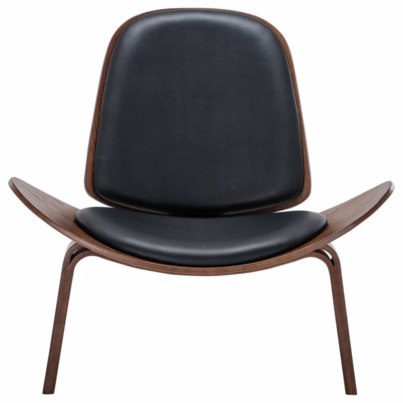 Belleze Tripod Plywood Lounge Chair Faux Leather, Black 4 Belleze Tripod Plywood Lounge Chair Faux Leather, Black - Image 2