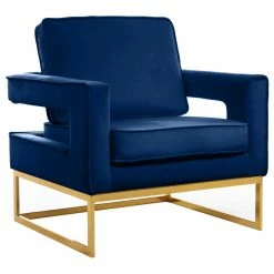 Meridian Furniture Noah Velvet Accent Chair, Navy, Gold Base
