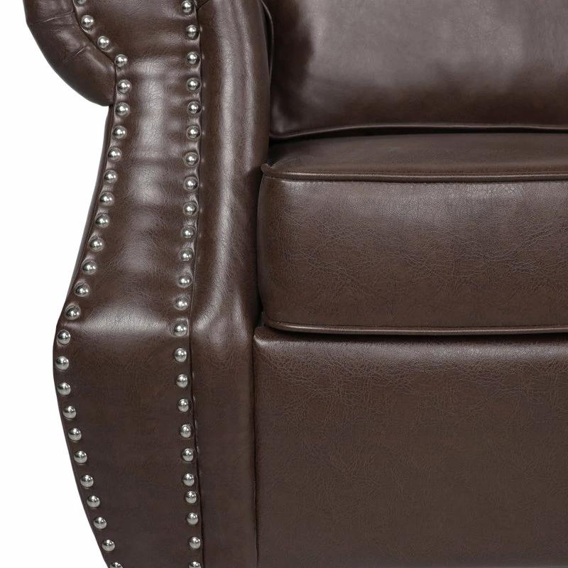 GDFStudio Burkehaven Contemporary Faux Leather 3 Seater Sofa, Nailhead Trim, Dark Brown 6 GDFStudio Burkehaven Contemporary Faux Leather 3 Seater Sofa, Nailhead Trim, Dark Brown - Image 4