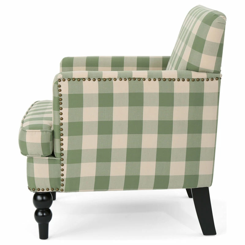 GDFStudio GDF Studio Eve Tufted Fabric Club Chair, Green Checkerboard/Dark Brown 7 GDFStudio GDF Studio Eve Tufted Fabric Club Chair, Green Checkerboard/Dark Brown - Image 5