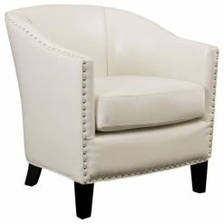 GDFStudio GDF Studio Carlton Tub Design Club Chair With Nailheads Accents, Ivory Leather