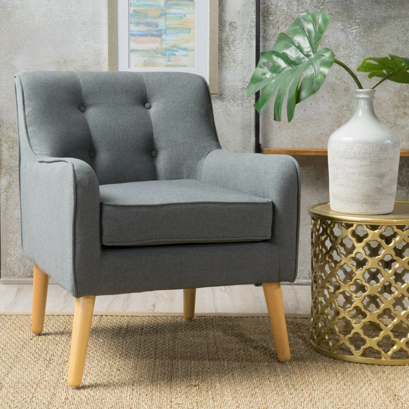 GDFStudio GDF Studio Fontinella Mid-Century Modern Fabric Tufted Arm Chair, Charcoal, Single 4 GDFStudio GDF Studio Fontinella Mid-Century Modern Fabric Tufted Arm Chair, Charcoal, Single - Image 2