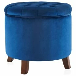 Belleze Storage Ottoman With Button Tufted Accents, Navy Blue