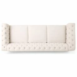 GDFStudio Bowes Chesterfield Tufted 3 Seater Sofa With Nailhead Trim, Beige + Dark Brown -GDF sofa Shop 6c41fc6f037456ad 9063 w800 h800 b1 p0
