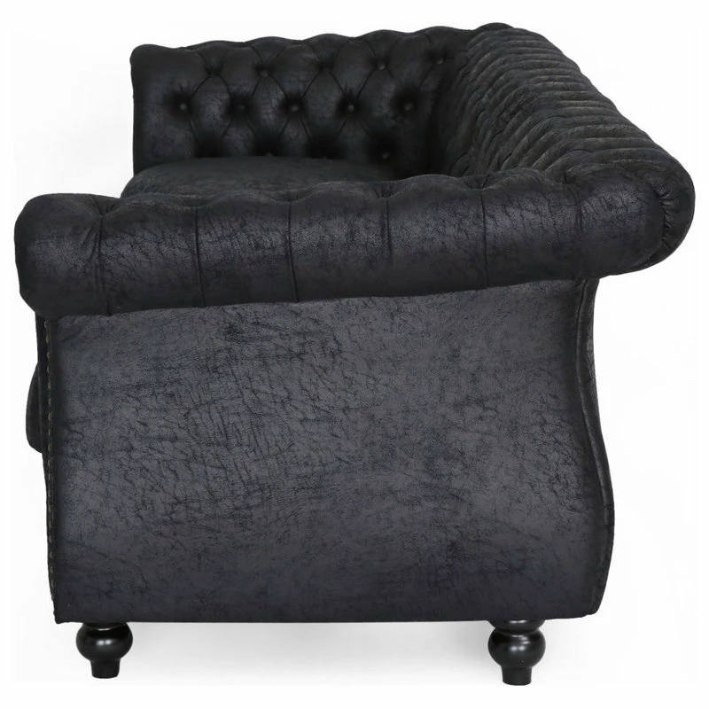 GDFStudio Vita Chesterfield Tufted Faux Leather Sofa, Black 8 GDFStudio Vita Chesterfield Tufted Faux Leather Sofa, Black - Image 6