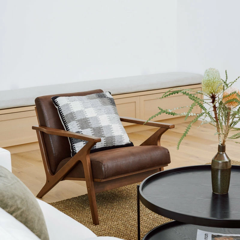 Baxton Studio Bianca Mid-Century Modern Distressed Lounge Chair, Dark Brown Faux Leather 4 Baxton Studio Bianca Mid-Century Modern Distressed Lounge Chair, Dark Brown Faux Leather - Image 2