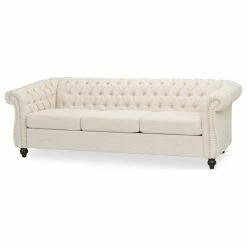 GDFStudio Adetokunbo Tufted Chesterfield Fabric 3 Seater Sofa, Beige/Dark Brown -GDF sofa Shop 6db15bdd0f906e89 5498 w800 h800 b1 p0