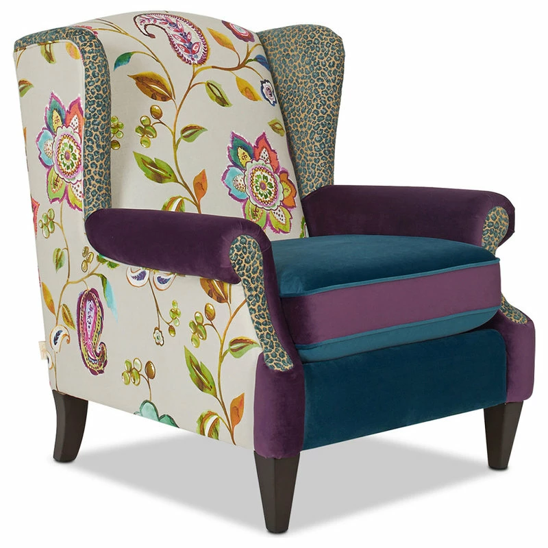 Jennifer Taylor Home Anya Boho Chic Wingback Accent Arm Chair, Floral & Leopard, Purple Blue Teal 8 Jennifer Taylor Home Anya Boho Chic Wingback Accent Arm Chair, Floral & Leopard, Purple Blue Teal - Image 6