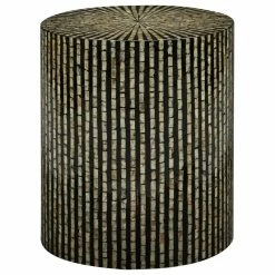 Jofran Global Archive Round Capiz Accent Table, Black Multi