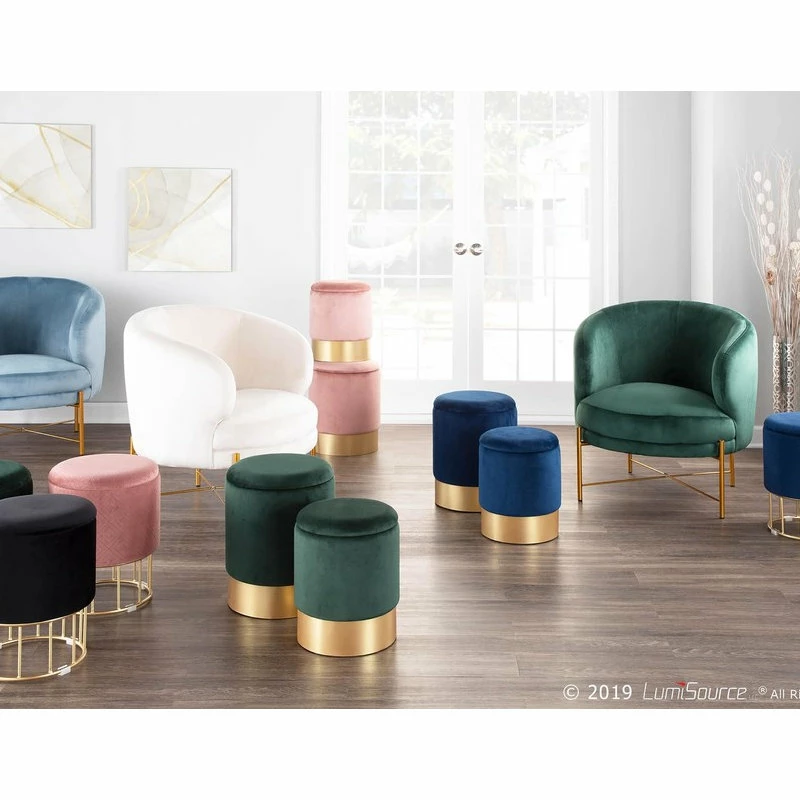 Lumisource Marla Nesting Ottoman Set, Gold Metal, Green Velvet 7 Lumisource Marla Nesting Ottoman Set, Gold Metal, Green Velvet - Image 5