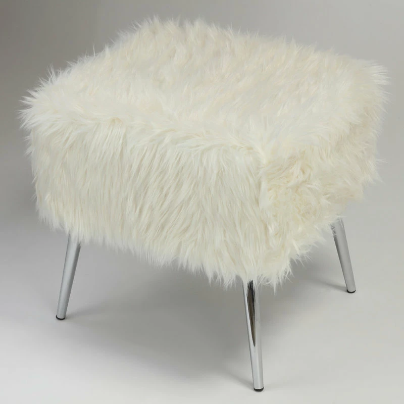 Cortesi Home Olivia White Faux Fur Ottoman, 20" 4 Cortesi Home Olivia White Faux Fur Ottoman, 20" - Image 2