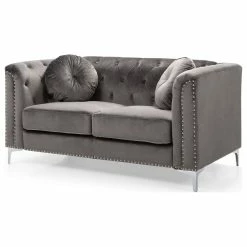 Glory Furniture Pompano Velvet Loveseat In Dark Gray