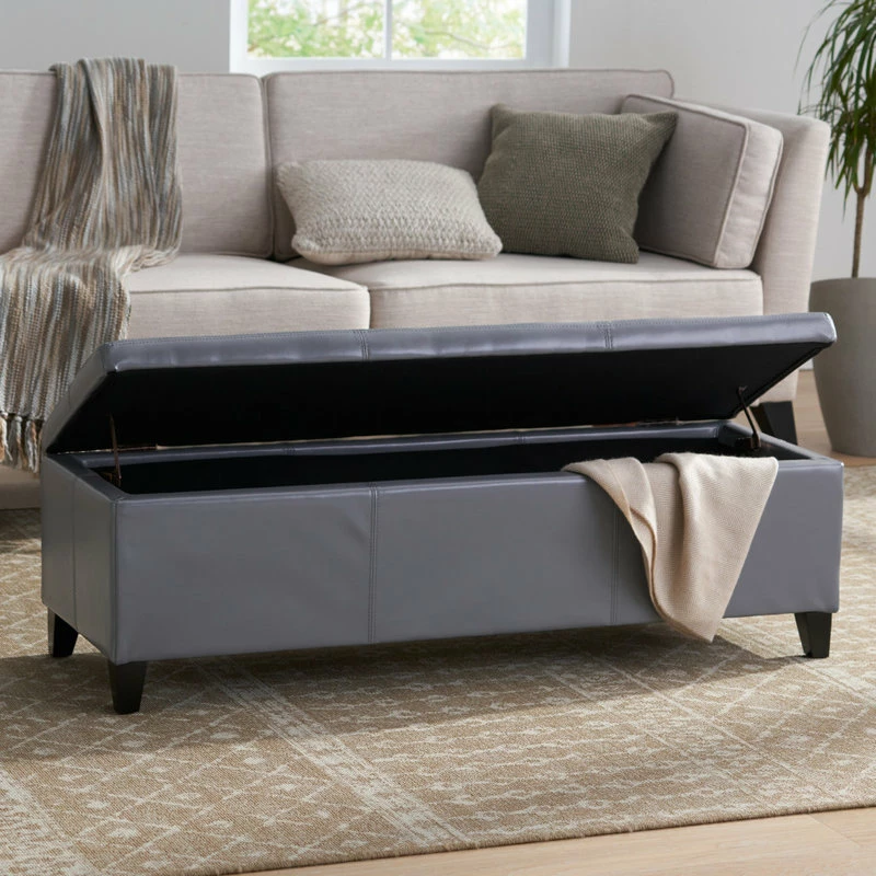 GDFStudio GDF Studio Skyler Beige Fabric Storage Ottoman Bench, Gray 5 GDFStudio GDF Studio Skyler Beige Fabric Storage Ottoman Bench, Gray - Image 3