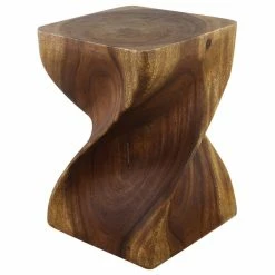 Kammika Import Export Co., Ltd (Thailand) Haussmann Big Twist Wood Stool Table 14 In SQ X 20 In H Walnut Oil